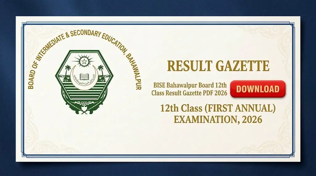 BISE Bahawalpur Board 12th Class Result Gazette PDF 2026